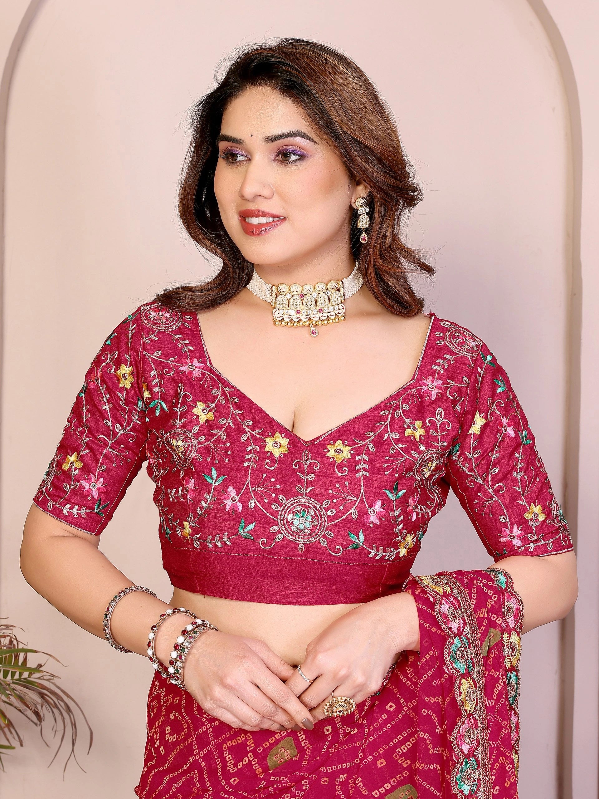 dark pink georgette saree